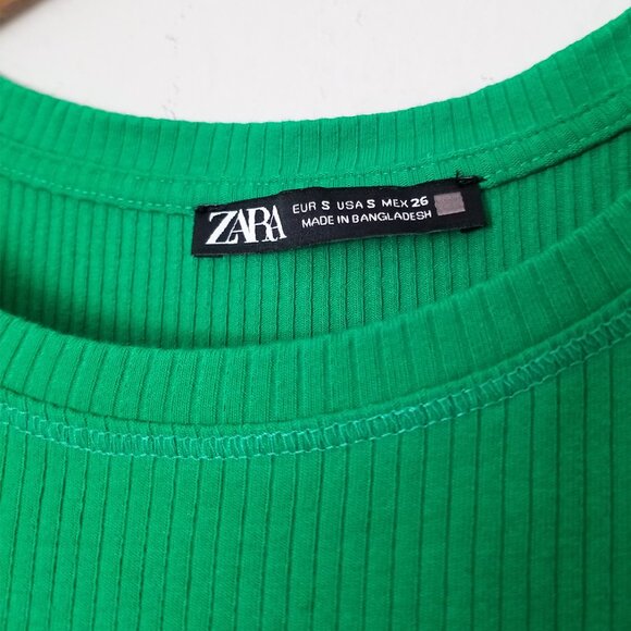 Zara Frill Ruffle Ribbed Knit Midi Dress Bodycon Kelly Green Size S  0962/629 - Picture 7 of 13